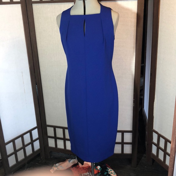 Calvin Klein royal blue dress sz 8 / fitted sheath /gold tone exposed zipper - Picture 3 of 16